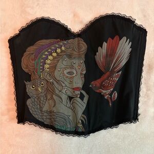 Black Corset with Artistic Print